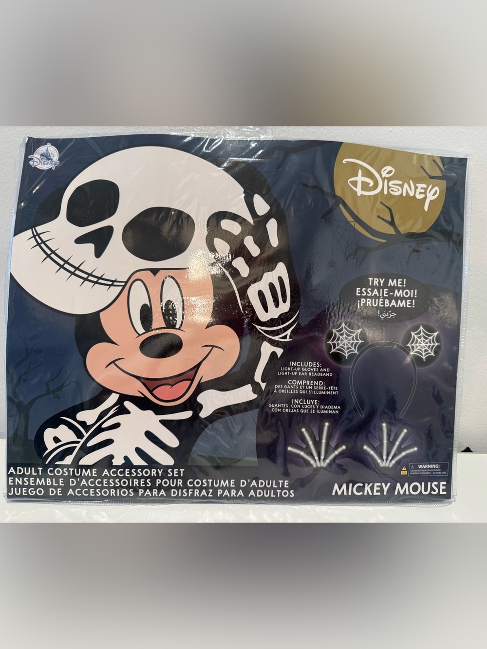 Disney Light-Up Skeleton Ear Headband & Gloves - Black, White, Purple